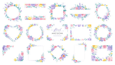 Collection set Beautiful Rose Flower and botanical leaf digital painted illustration for love wedding valentines day or arrangement invitation design greeting card.のイラスト素材