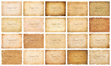 Vector collection set old parchment paper sheet vintage aged or texture isolated on white background.のイラスト素材