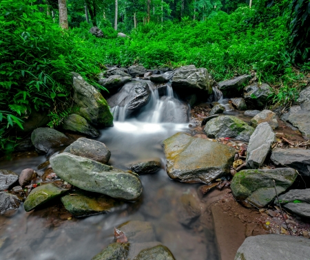 waterfall in thai national park. In the deep forest on mountain.の写真素材