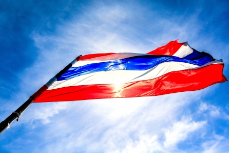 thai flag with blue sky の写真素材