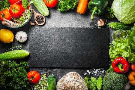 Various fresh vegetables organic food for healthy on rustic background with copy space for your text.の写真素材