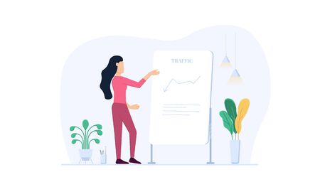 Simple Illustration for business, website, Modern office interior. Graphic Traffic board, down trafficのイラスト素材