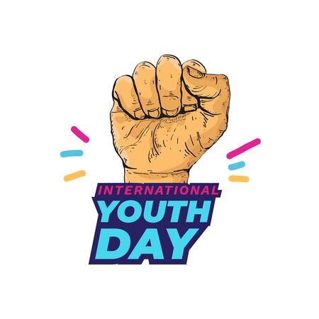 International Youth day,12 August, Hand Drawn Sketch Vector illustration.のイラスト素材