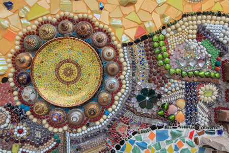 Wall Background Decorated with Thai Porcelainの写真素材