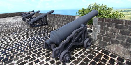 Cannons line the walls at Brimstone Hill Fortress National Park on Saint Kittsの写真素材