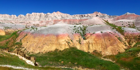 Dried and parched ground of Badlands National Park in South Dakotaの写真素材