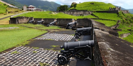 Cannons line the walls at Brimstone Hill Fortress National Park on Saint Kittsのeditorial素材