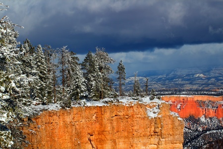 Beautiful snow covered cliffs of Bryce Canyon National Park in Utahの写真素材