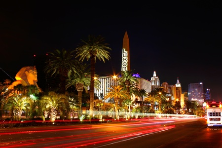 Las Vegas, USA - October 29, 2011: Las Vegas Boulevard is often referred to as the Strip and contains a plethora of extravagant resort casinos.  Seen here is the south end of the Strip with Luxor Las Vegas, Excaliber Hotel and Casino, and the New York Newのeditorial素材
