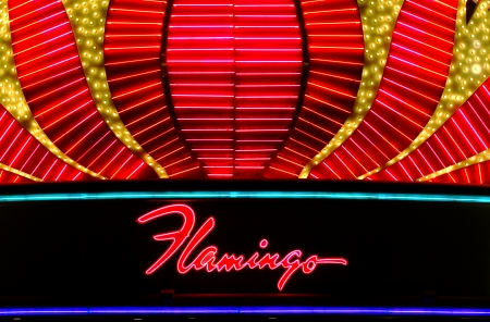Las Vegas, USA - May 22, 2012: The Flamingo Las Vegas is a hotel and casino located on the famous Las Vegas Strip and has a art deco theme.  The Flamingo opened in 1946 and seen here is the entrance on Las Vegas Boulevard.のeditorial素材