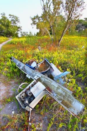 Wrecked boat in the coastal prairie of Everglades National Parkの写真素材