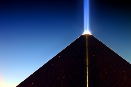 Las Vegas, USA - May 23, 2012: Luxor Las Vegas is an Egyptian themed hotel and casino on the famous Las Vegas Strip.  Luxor opened in 1993 and features this pyramid shaped building with a giant spotlight.のeditorial素材