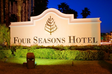 Las Vegas, USA - May 23, 2012: The Four Seasons Hotel sign in Las Vegas, Nevada.  The Four Seasons operates on the top floors of THEhotel building and opened in 1999.のeditorial素材