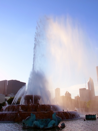 Chicago, USA - June 07, 2005: Beautiful Buckigham Fountain in Grant Park of Chicago, Illinois.  The fountain has been a centerpiece to Grant Park since the late 1920's.のeditorial素材