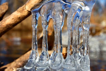 Natural ice sculptures along the Kishwaukee River in northern Illinoisの写真素材