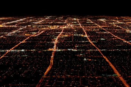 Las Vegas, USA - November 26, 2011: Famous Las Vegas seen from elevation at night.  The Strip is world famous for its extravagant hotel casinos and is seen here from the Frenchman Mountain summit.のeditorial素材