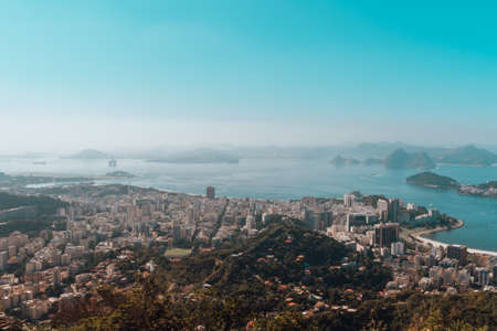 A beautiful aerial shot of Rio de Janeiro bay under a blue sky dayの写真素材