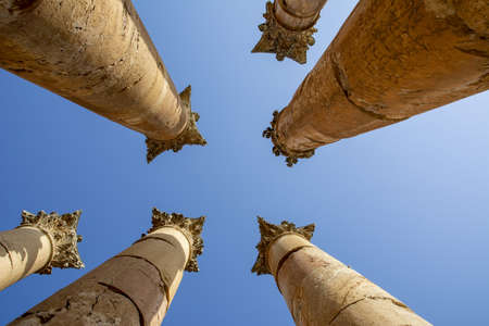 A breathtaking view of Nympheum Jerash in Jordanの写真素材