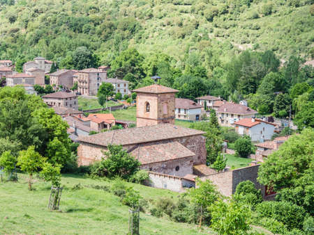 A beautiful scenery of old historic buildings in Viniegra of Abajo, Rioja, Spainの写真素材