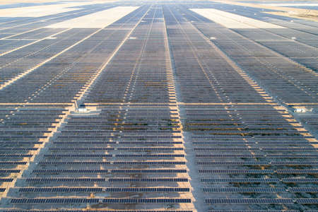 A high angle shot of Solar field between Crane and McCamey in Texas, USA