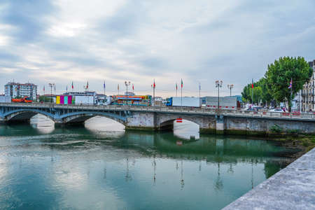 Bayonne. Historical city  in France with buildings in the Nive River.の写真素材