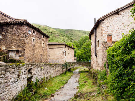 The famous Viniegra of Arriba in La Rioja, Spain with ancient buildingsの写真素材