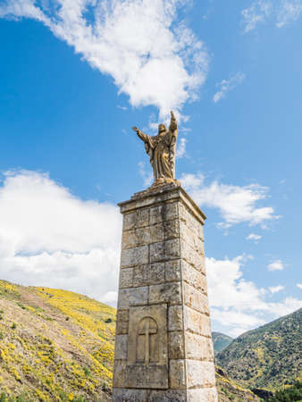 A low angle shot of the statue of Jesus in Viniegra of Abajo, La Rioja, Spainの写真素材