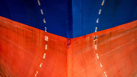 A closeup shot of water line marked on the ship