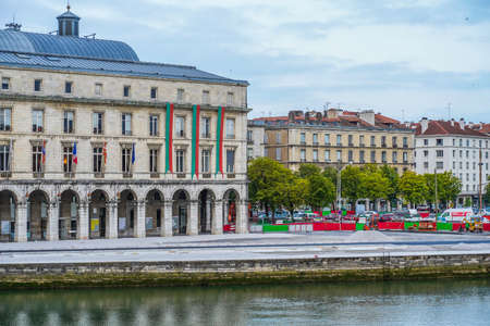 Bayonne. Historical city  in France with buildings in the Nive River.のeditorial素材