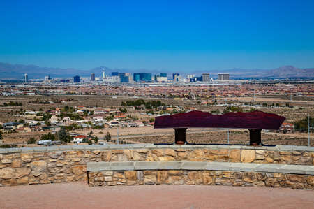 LAS VEGAS, NEVADA, UNITED STATES - Feb 13, 2019: A view of the Las Vegas Strip and tourist center from the summit of Exploration Peak, a mountain in southwest Las Vegas.のeditorial素材