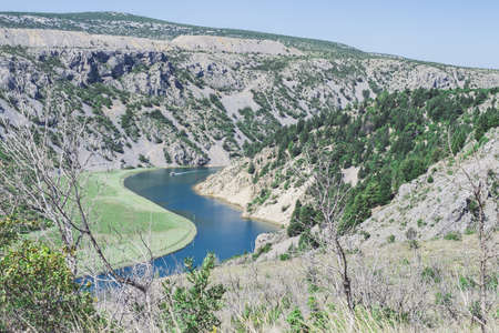 A mountainous wild landscape with the canyon of Zrmanja river close to Velebit mountain, Croatiaの写真素材