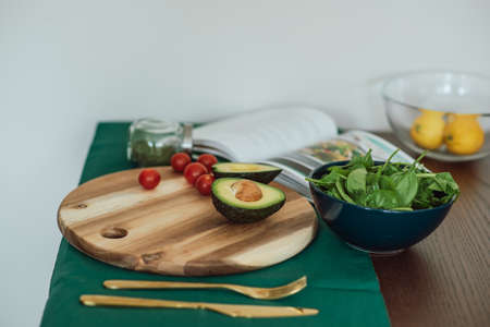 A closeup of avocado and a saladの写真素材