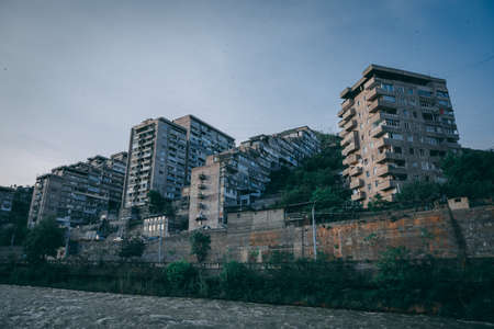 Building apartments in a suburban town built on a steep hill