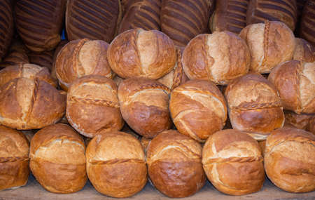 A closeup of delicious looking bread at a bakeryの写真素材