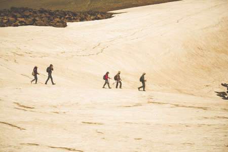 Hikers on top of the hillの写真素材