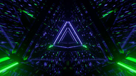 A 3D rendering of a cool trippy futuristic hallway in a triangular form