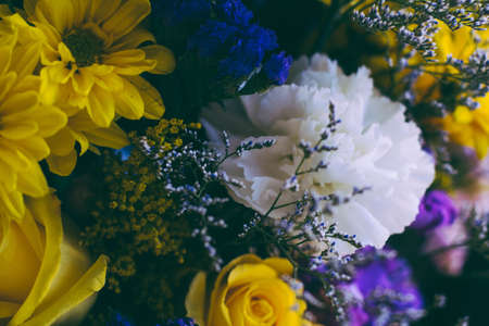 A beautiful closeup of a bouquet of colorful flowersの写真素材