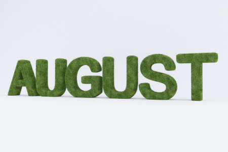 A 3d rendering of green grass AUGUST word isolated on white background