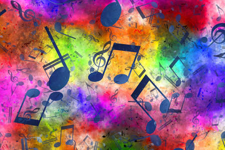 An illustration of musical notes on a colorful background