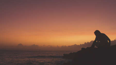 Orange sunset and ocean in Bali Island in Indonesia