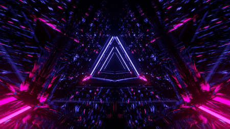 A 3D rendering of a cool trippy futuristic hallway in a triangular form