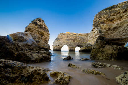 The beautiful view of Marinha beach Lagoa, Portugalの写真素材