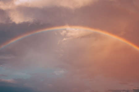 A rainbow on smooth pink skyの写真素材