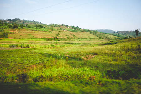 A beautiful wide shot of meadows in the highlandsの写真素材