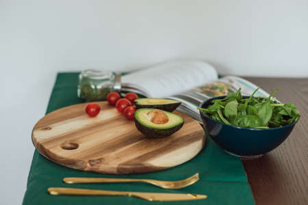 A closeup of avocado and salad