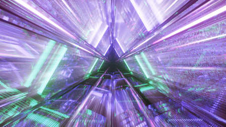 A 3D rendering of a cool trippy futuristic hallway in a triangular form
