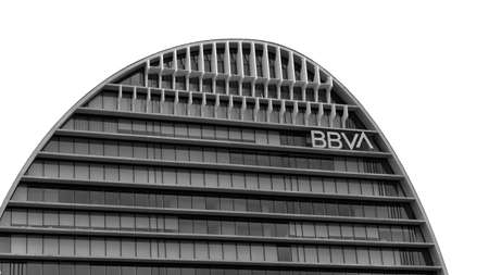 MADRID, SPAIN - Feb 29, 2020: Headquarters of the BBVA's representative office in Las Tablas, Madrid.のeditorial素材