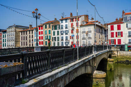 Bayonne. Historical city  in France with buildings in the Nive River.のeditorial素材