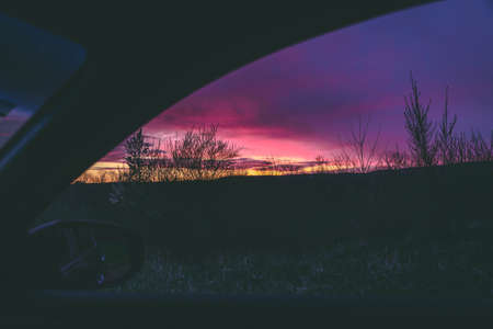 A beautiful silhouette shot of trees under dark sky during golden hour