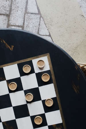 A vertical closeup shot of checkers boardの写真素材